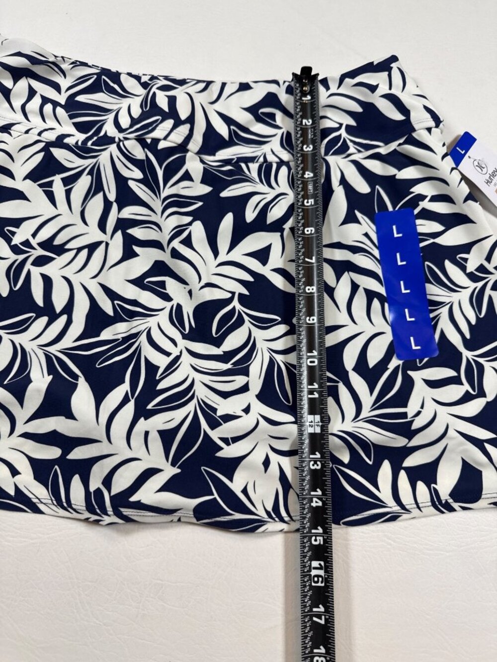 NWT Hurley Womens Leaf Pattern Swim Skirt Navy/White L Nylon Blend (J645) - Picture 2 of 6